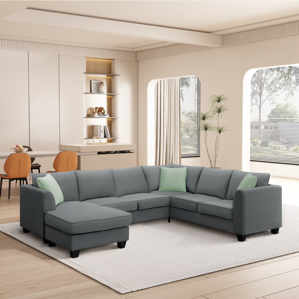 Harper & Bright Designs Modular Sectional Sofa with Ottoman Couch L Shape Corner Sofa Sets 7 Seats Fabric Couch for Living Room, Black, 112 * 87 inch
