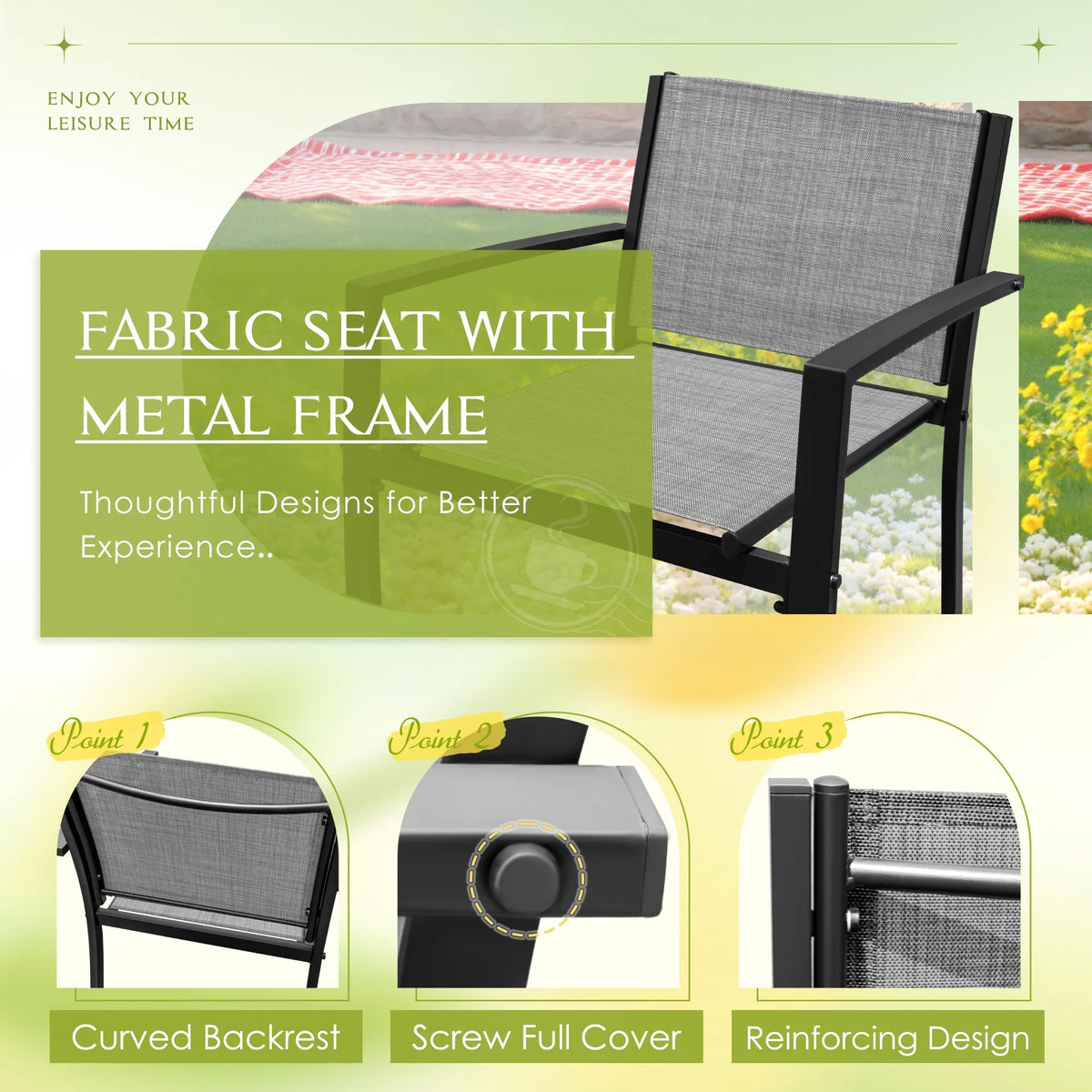 LACOO 4 Pieces Outdoor Furniture Set Patio Textilene Steel Conversation Set with Loveseat Tea Table for Lawn and Balcony, Black