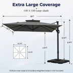 Alpha Joy 12x9ft Outdoor Patio Umbrella Large Rectangle Offset Cantilever Double Umbrella with 360°Rotation, Beige