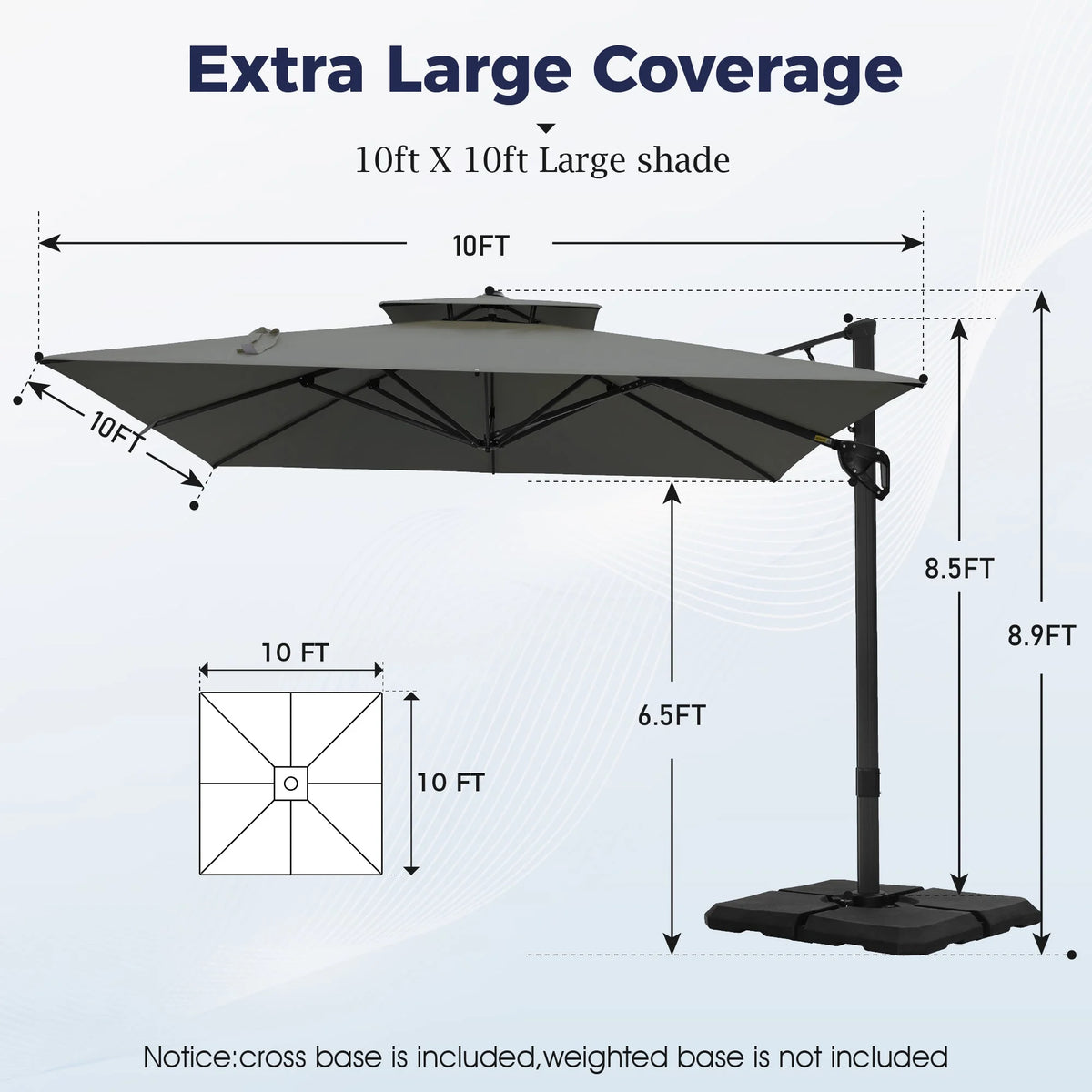 Alpha Joy 12x9ft Outdoor Patio Umbrella Large Rectangle Offset Cantilever Double Umbrella with 360°Rotation, Beige