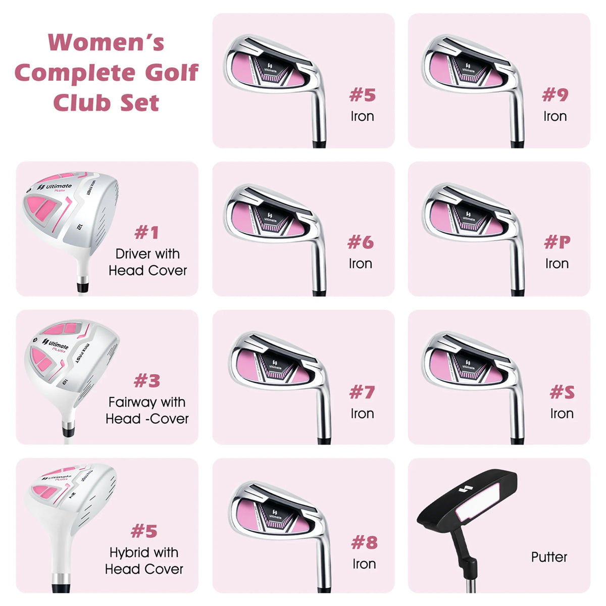 Ultimate Women’s Complete Golf Club Set Golf Club Package Set w/ Rain Hood, Right Hand Purple