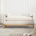 End of Bed Bench, 53.5" Boucle Fabric Upholstered Entryway Bench with Wood Legs & Bolster Pillows, Rolled Arm Cushioned Ottoman Foot Rest Long Stool Window Extra Seating for Bedroom, Ivory