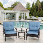 Villeston 3 Piece Outdoor Wicker Conversation Patio Set, with 2 Chairs, Table for Porch Garden,Blue