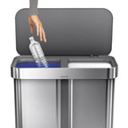 simplehuman 58 Liter / 15.3 Gallon Rectangular Dual Compartment Recycling Step, Brushed Stainless Steel with Soft-Close Plastic Lid Kitchen Trash Can