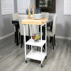 Origami Foldable Wheeled Portable Solid Wood Top Kitchen Island Bar Cart
