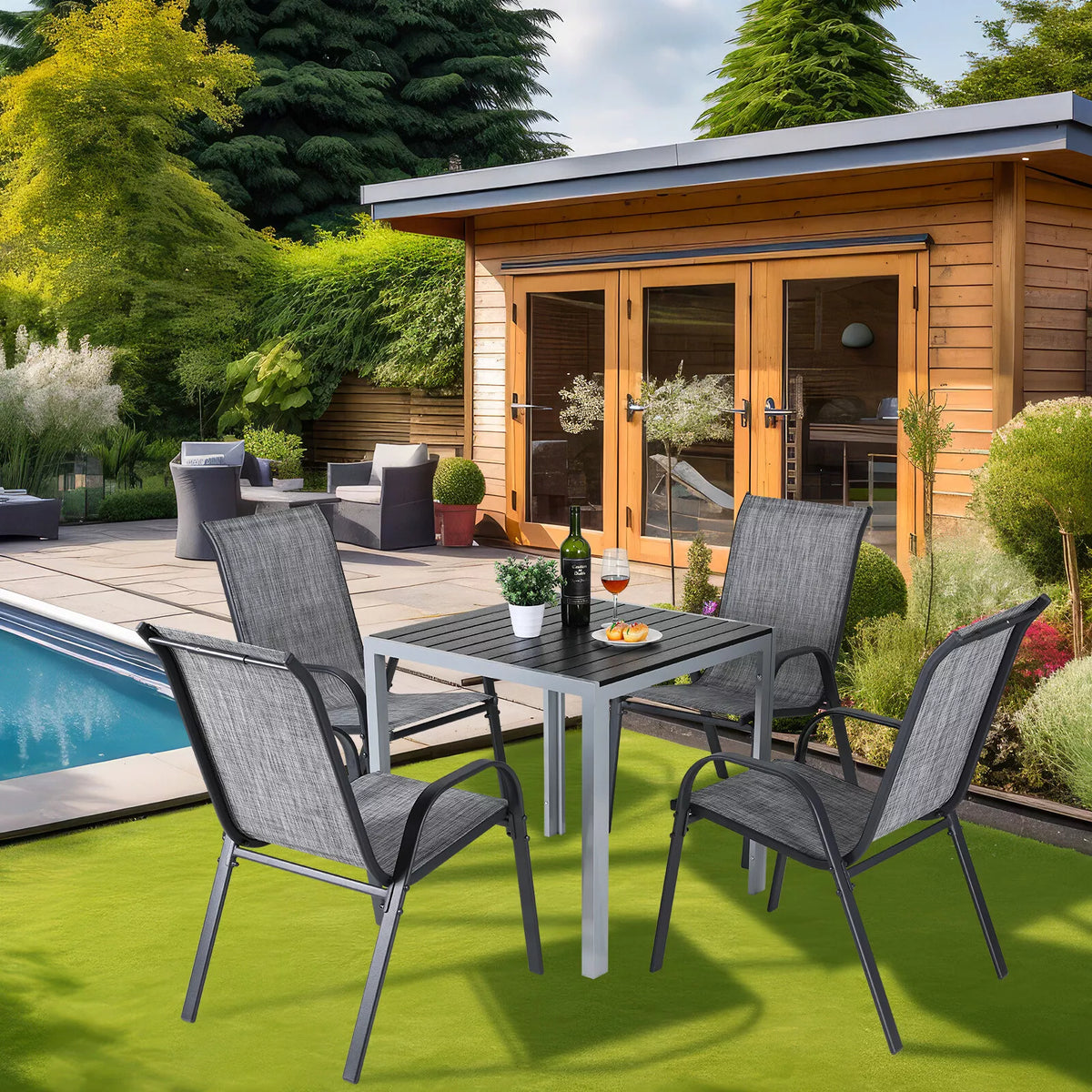 Arlopu 8Pcs Patio Dining Chairs Outdoor Stackable Armrest Chairs for Lawn Garden Backyard