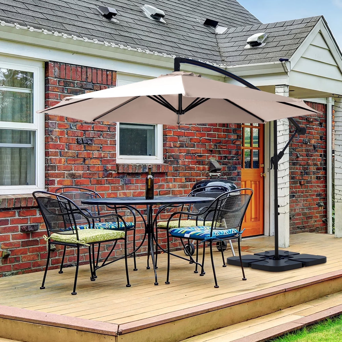 JUSTLET 10ft Heavy Duty Patio Hanging Offset Cantilever Patio Umbrella W/ 4-Piece Base Included Included, Beige