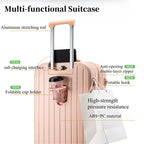 20" Expandable Luggage with Spinner Wheels+UBS+Cup Holder+Side Hooks ,ABS+PC,Multifunctional Suitcases with Wheels(BLUE)