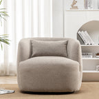 34" Wide Boucle Swivel Barrel Chair, No Assembly Round Upholstered Armchair Accent Chair Single Sofa Chair with Toss Pillow for Living Room and Bedroom, Taupe
