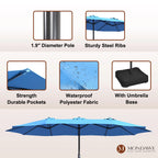 Mondawe 15ft Patio Umbrella Rectangular Outdoor Market Umbrella with Base and LED Lights Beige