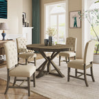 Besthome Farmhouse Extendable Round Kitchen Dining Room Table Set with Upholstered Chairs of 4, 5 Piece Round Dining Table Set with Extendable Table, Espresso