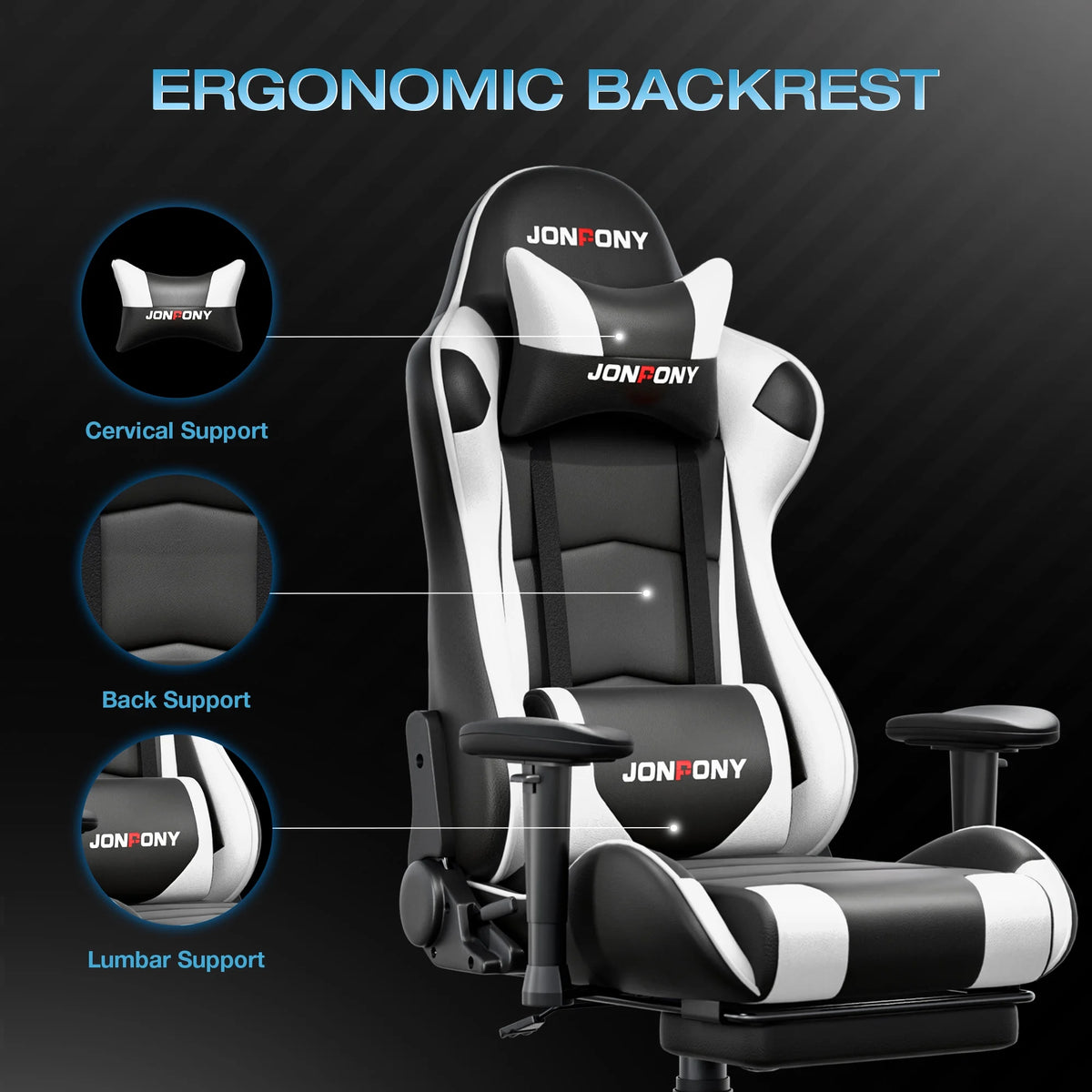 JONPONY Big and Tall 500LBS Gaming Chair, Ergonomic Design, Gamer Chair PU Leather with Footrest and Lumbar Support, High Back Office Chair Support 8 Hours Long Sitting,Red Computer Chair,Red