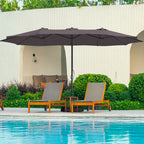 Mondawe 15ft Patio Umbrella Rectangular Outdoor Market Umbrella with Base and LED Lights Beige