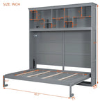 Queen Size Murphy Bed Wall Bed with Top Shelves & USB Charging, Space-Saving Cabinet Bed with Flexible Slats, Gray Modern Foldable Bed