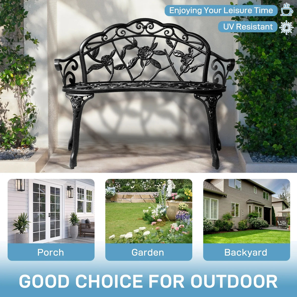 Ktaxon Outdoor Patio Park Garden Bench Courtyard Leisure Rose Cast Aluminum, Outdoor Loveset, Bronze