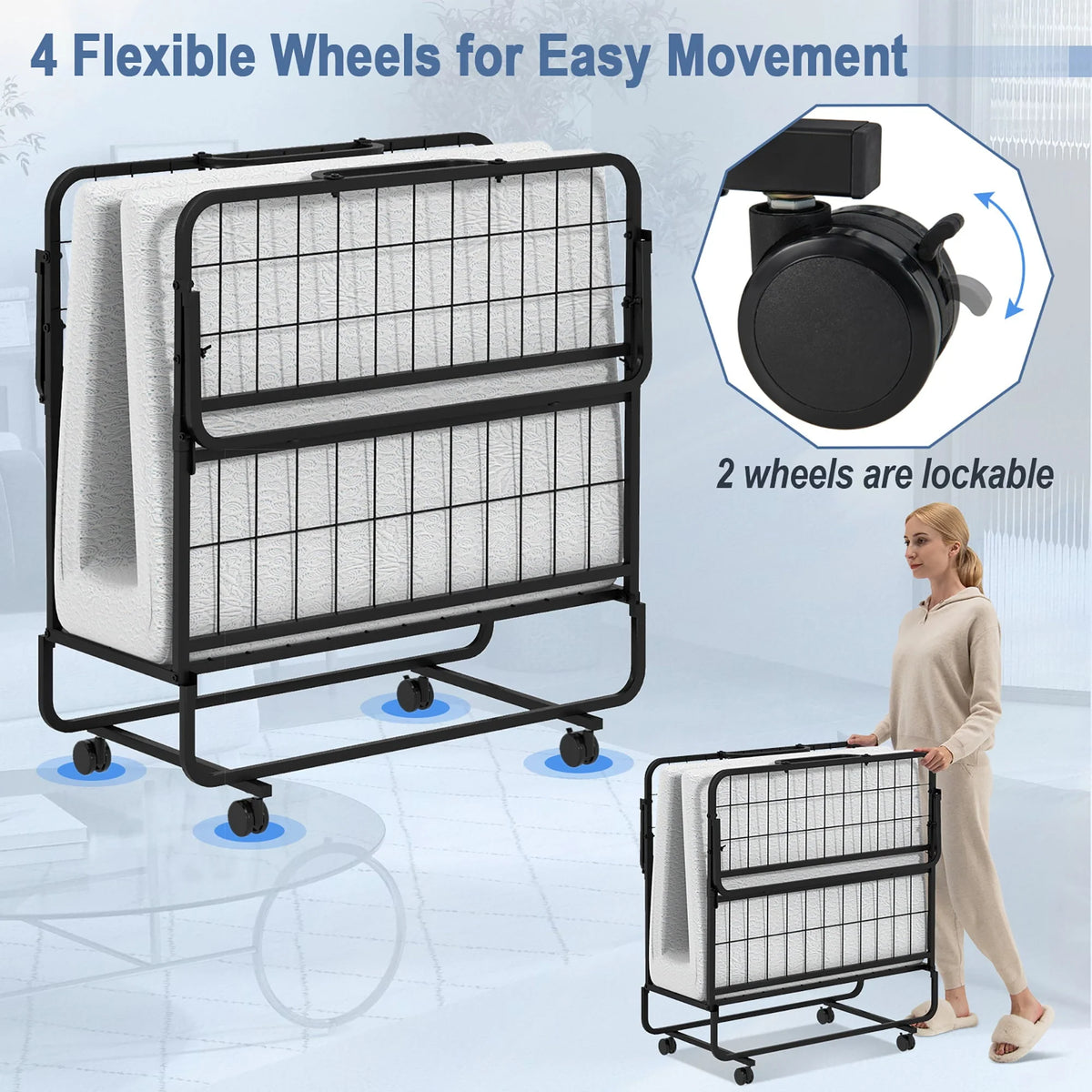 Costway Heavy Duty Foldable Bed Metal Guest Bed Daybed W/ 4 inch Mattress Memory Foam
