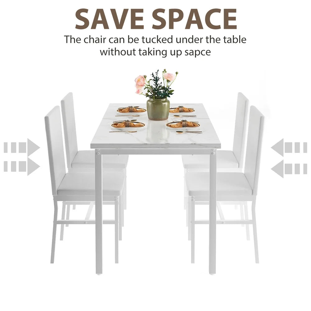 5 Piece Dining Room Table Set, Modern Dining Table Sets with Gray Velvet Upholstered Chairs for 4, Faux Marble Pattern Rectangle Kitchen Table Set for Bar Living Room Breakfast Nook Small Space
