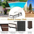 Costway 2PCS Patio Rattan Lounge Chair Chaise Recliner Back Adjustable Cushioned Garden Brown