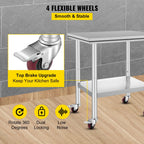 KFFKFF Stainless Steel Work Table with Wheels 24 x 30 Prep Table with casters Heavy Duty Work Table for Commercial Kitchen Restaurant Business (24 x 30 x 32 inch)