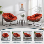 Outdoor Papasan Rocking Chair, Patio Oversized Wicker Egg Rocking Chair, Indoor & Outdoor Comfy Rocker Chair with Thick Cushion, Modern Lounge Chair for Front Porch, Garden, Backyard, Grey