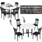 Furlinkhm Round Dining Table Set for 4, Wood Round Kitchen Table and Chairs Set for 4, Modern Dining Room Table Set with 4 Faux Leather Chairs, Round Dinner Table for Small Space, Walnut