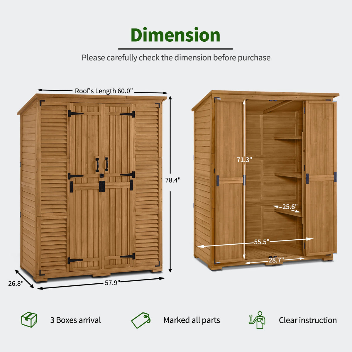 MCombo Large Outdoor Storage Shed with 6 Shelves, Outside Tool Wooden Storage Cabinet, 1738