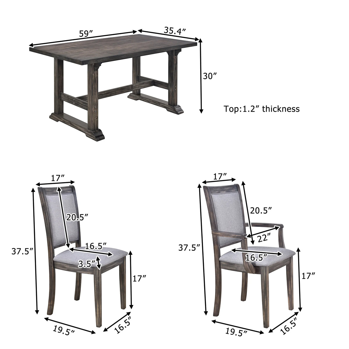 Harper & Bright Designs Farmhouse 7 Pieces Extendable Dining Table Set for 6, Solid Wood Kitchen Table with Butterfly Leaf and 6 Upholstered Chairs, Brown
