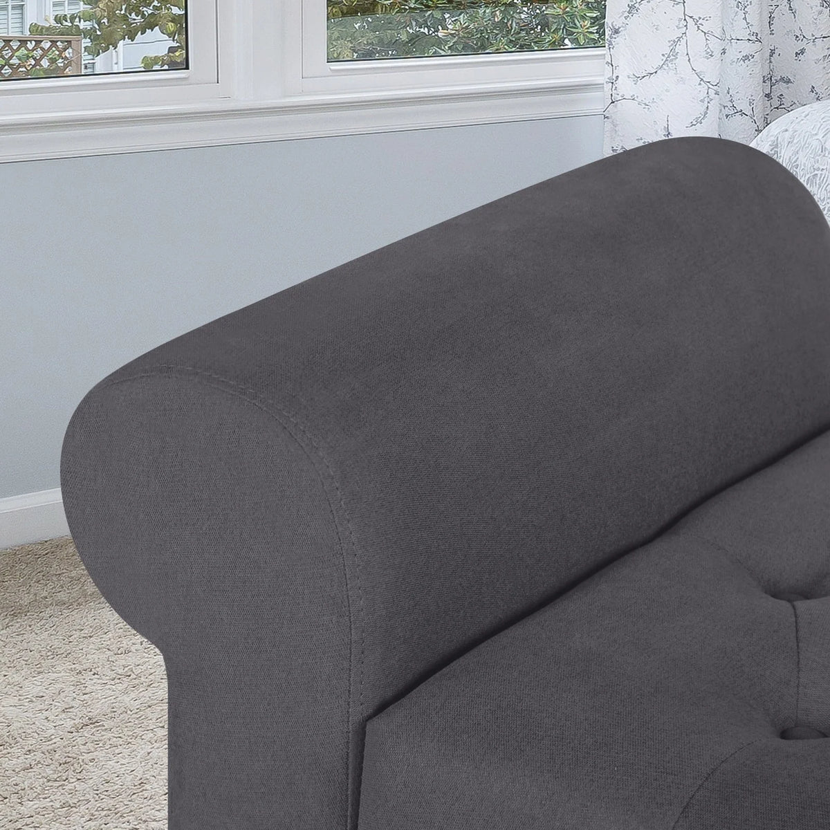 Storage Bench with Upholstered Rolled Arm Ottoman Bench Couch w/ Solid Wood Legs for Bedroom End of Bed,and Living room,Gray