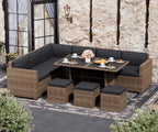 Bifanuo 7 Piece Patio Furniture Set, Outdoor Furniture Patio Sectional Sofa, All Weather PE Rattan Outdoor Sectional with Beige Cushions and Table, Black Wicker