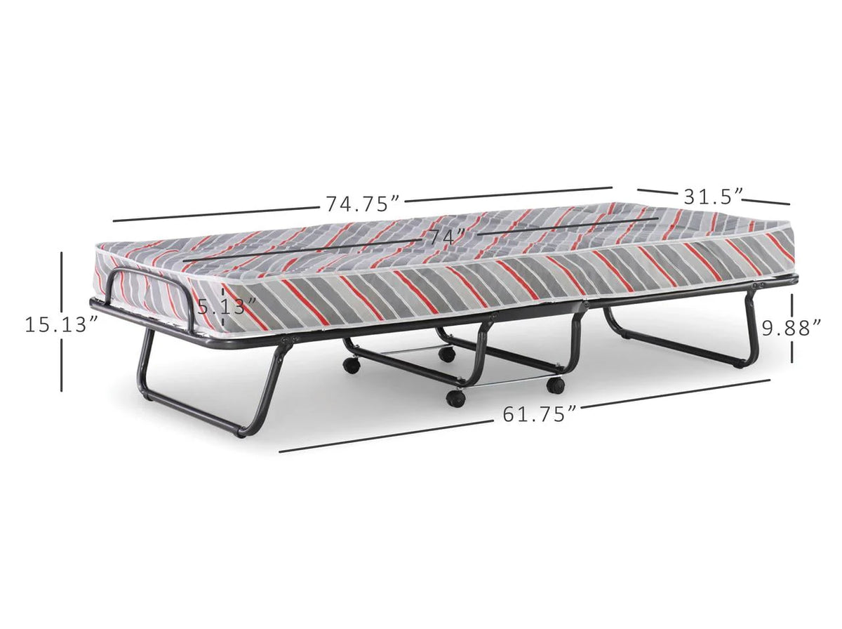 Linon Torino Folding Rollaway Guest Bed with 4" Innerspring Mattress, Cot