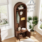 LUCKYELF Hall Tree with Shoe Storage, Entryway Bench with 4 Hooks and 2 Doors, Arch Coat Rack Cabinet for Hallway