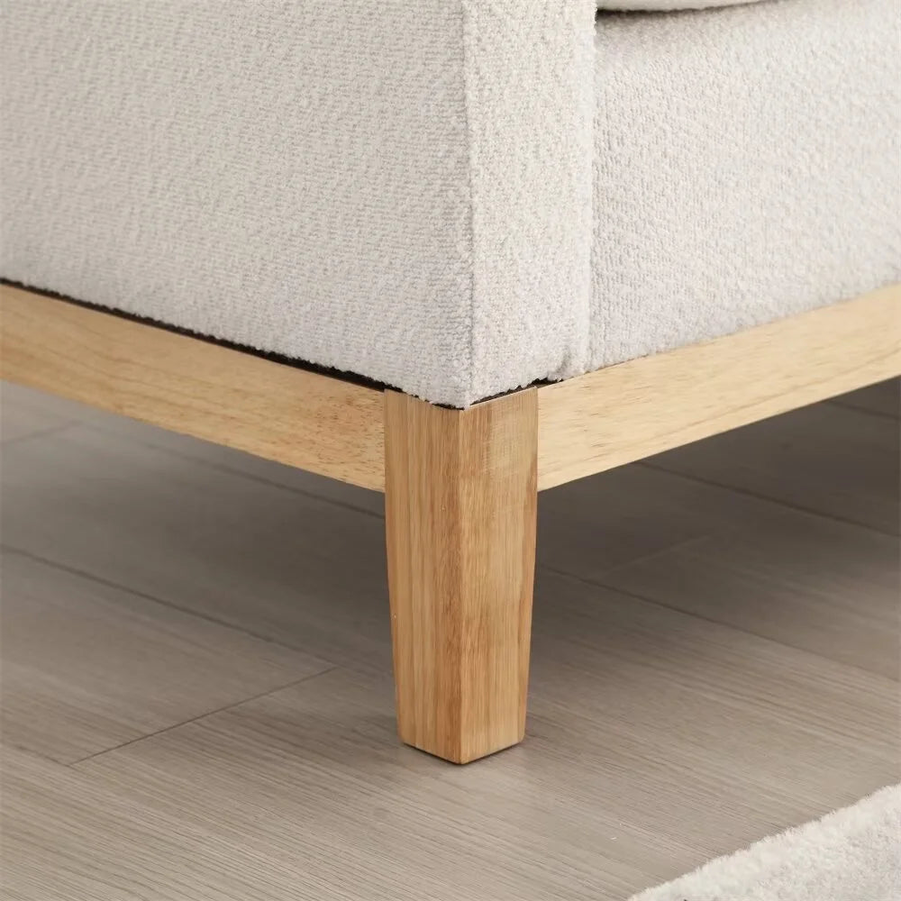 End of Bed Bench, 53.5" Boucle Fabric Upholstered Entryway Bench with Wood Legs & Bolster Pillows, Rolled Arm Cushioned Ottoman Foot Rest Long Stool Window Extra Seating for Bedroom, Ivory