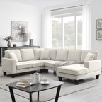 Harper & Bright Designs Modular Sectional Sofa with Ottoman Couch L Shape Corner Sofa Sets 7 Seats Fabric Couch for Living Room, Black, 112 * 87 inch