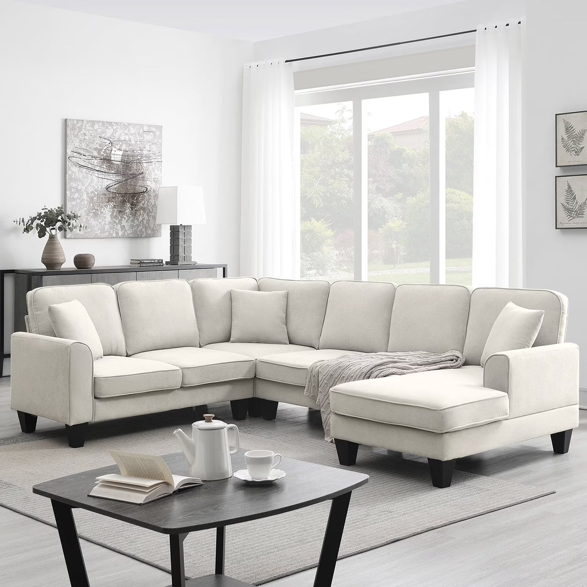 Harper & Bright Designs Modular Sectional Sofa with Ottoman Couch L Shape Corner Sofa Sets 7 Seats Fabric Couch for Living Room, Black, 112 * 87 inch