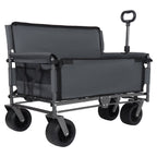 3-in-1 Collapsible Wagon Cart with Bench Seat, 500lbs Convertible Heavy Duty Utility Wagon with Flexible Handle, All-Terrain Folding Grocery Cart with Wheels for Shopping, Camping, Orange