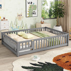 Bellemave Full Size Floor Bed with Door and Fence Floor Bed with Bed Slats Sturdy Wood Floor Bed Montessori Bed Frame (Full, Pink)