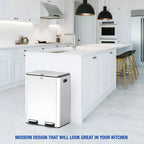 Tzumi Dual-Compartment Recycling Bin Stainless Steel Trash Can for Kitchen, 16 Gallon Total