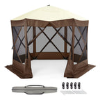 Pop Up Gazebo,Portable Outdoor Camping Canopy Screen Tent With Waterproof 6 Sidewalls&Mosquito Netting,Easy Up Windproof & Waterproof Party Tent For Lawn Garden Backyard,Grey/Brown