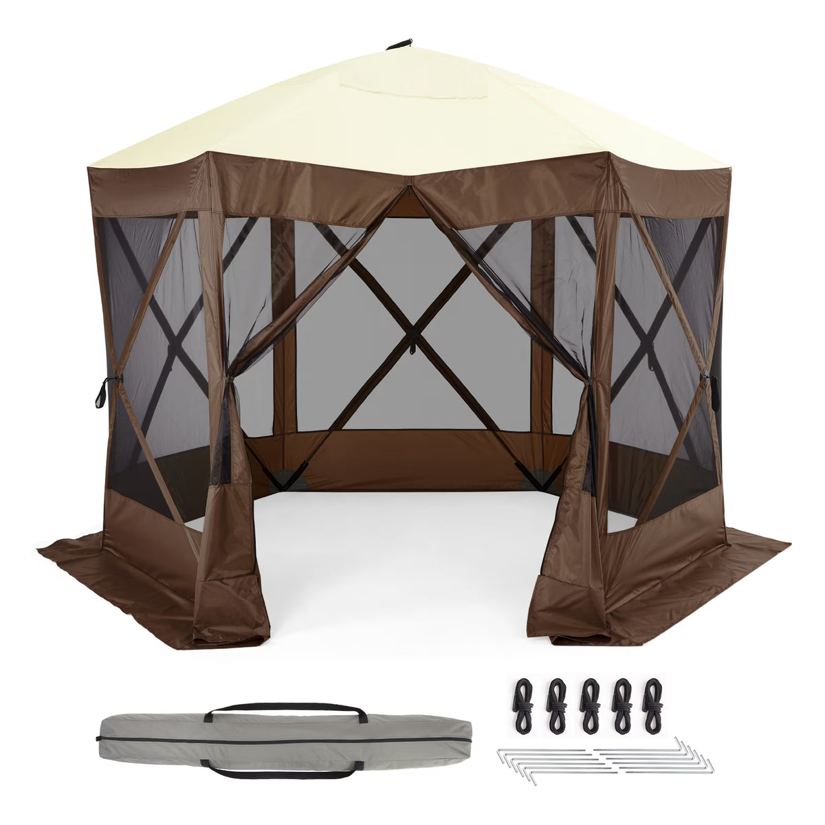 Pop Up Gazebo,Portable Outdoor Camping Canopy Screen Tent With Waterproof 6 Sidewalls&Mosquito Netting,Easy Up Windproof & Waterproof Party Tent For Lawn Garden Backyard,Grey/Brown