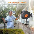 Giraffe Tools Retractable Garden Hose Reel with 1/2in-100ft Water Hose, Plastic Bracket, Wall Mounted, Dark Grey