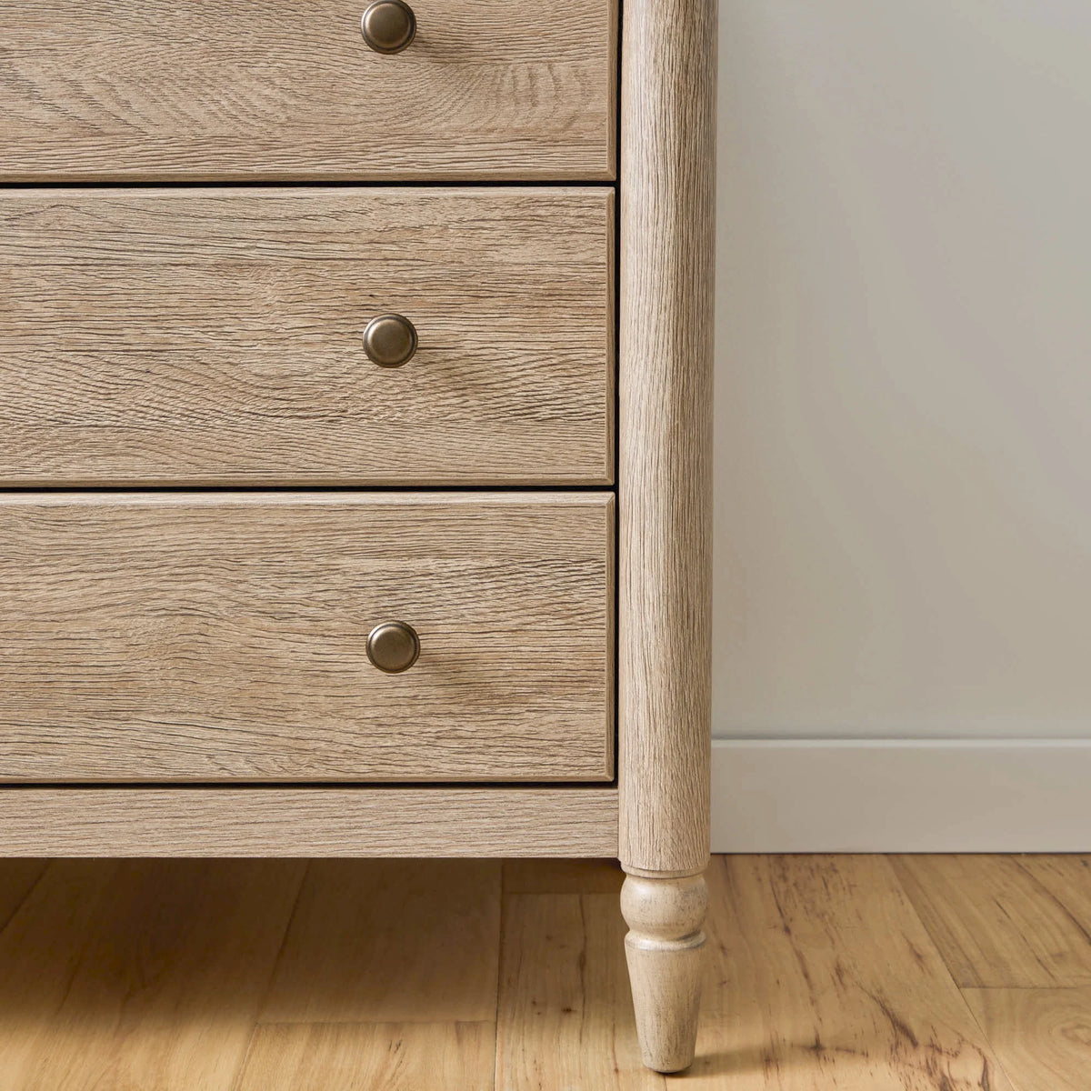 My Texas House Monroe 3 Drawer Nightstand with USB, Brushed Oak Finish