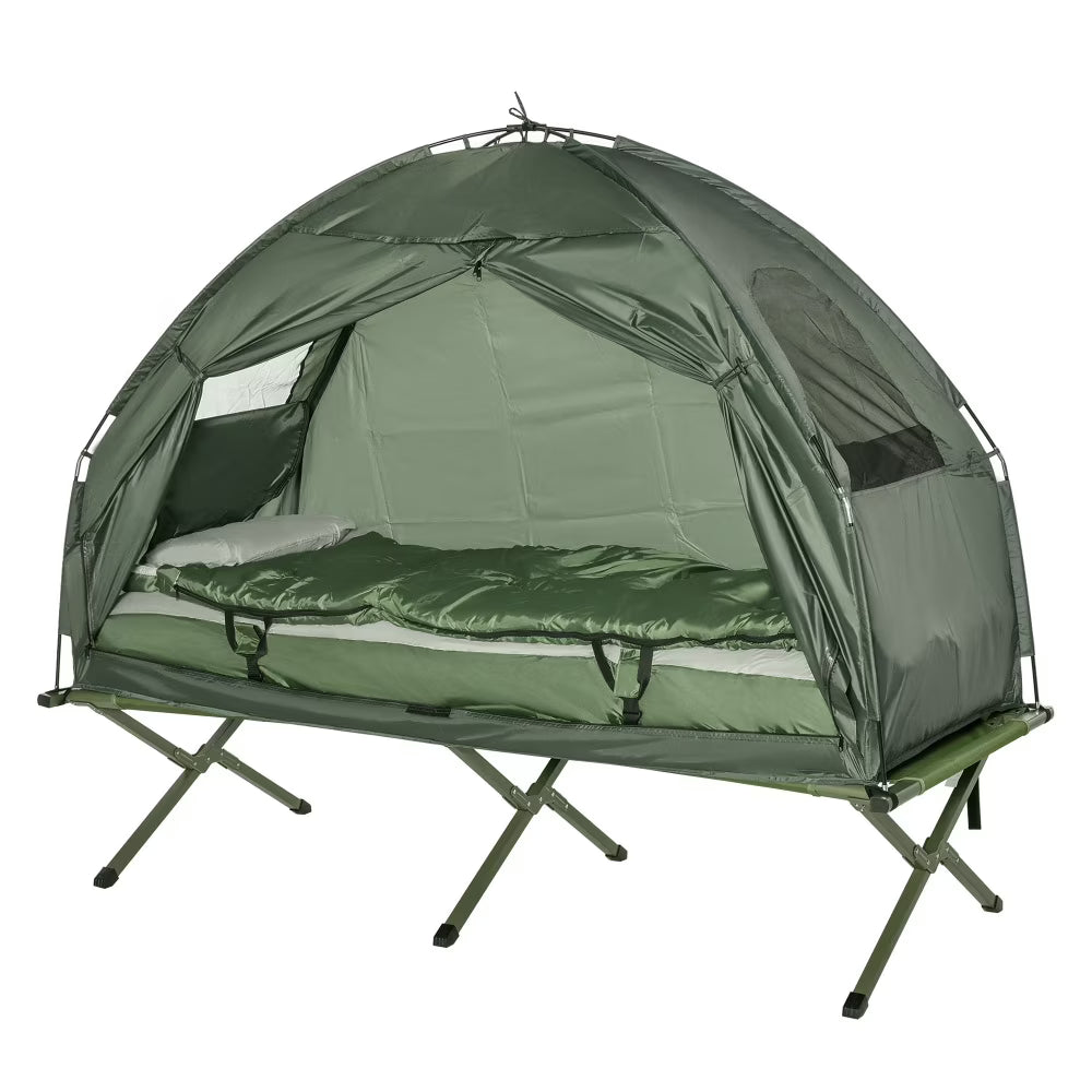 Multi functional folding adult camping bed, elevated tent with sleeping bag, portable single camping bed