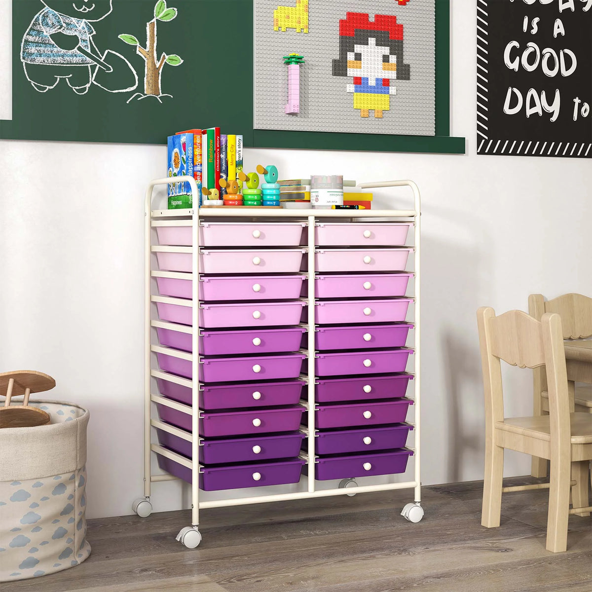Costway 20 Drawer Rolling Storage Cart Tools Scrapbook Paper Office School Organizer Yellow