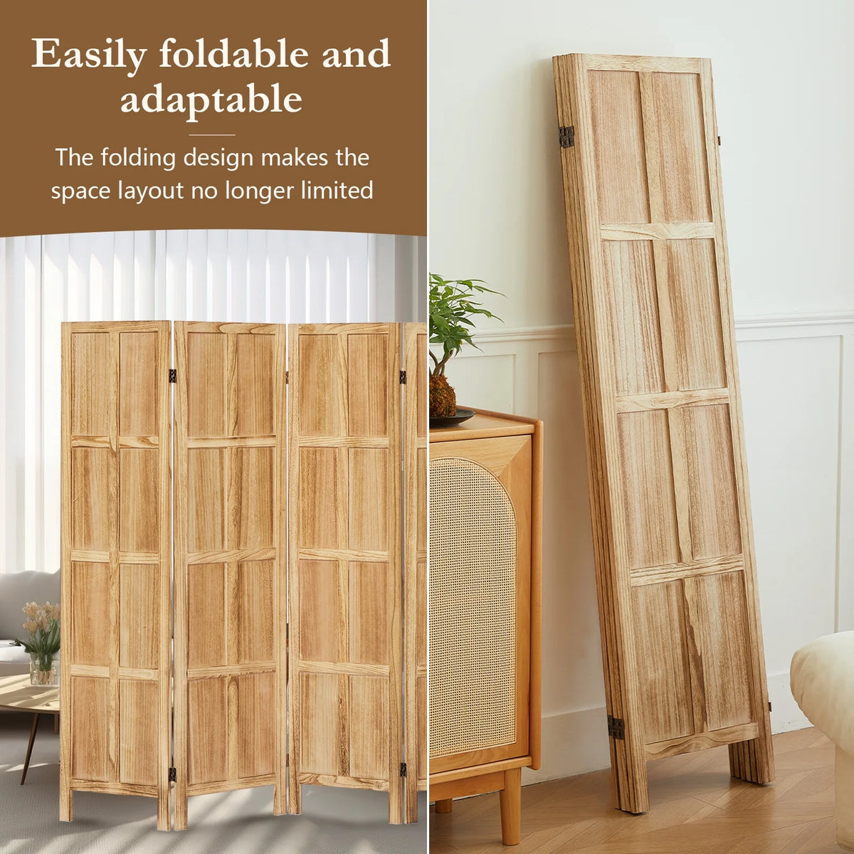 Aletheiawu 4 Panel Room Divider Wall and Folding Privacy Screens��No Installation Required��White
