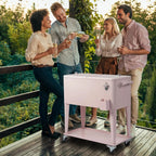 80 Quart Rolling Ice Chest, Portable Bar Drink Cooler with Catch Basin, Bottom Storage Tray and Bottle Opener for Patio Party BBQ Beach Activities