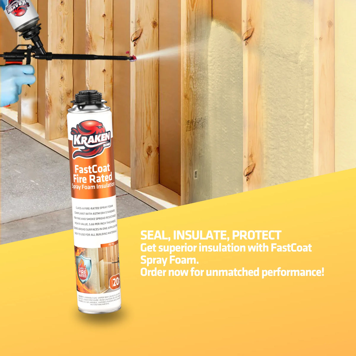 Kraken Bond Fastcoat Spray Foam Insulation Kit, Class A Fire Rated, 240 Board Feet, Closed Cell - 12 Pack Set