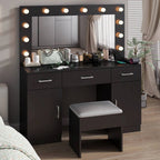 Ktaxon Large Makeup Vanity, Vanity Table Set w/ Visible Glass Top w/ Charging Station, White