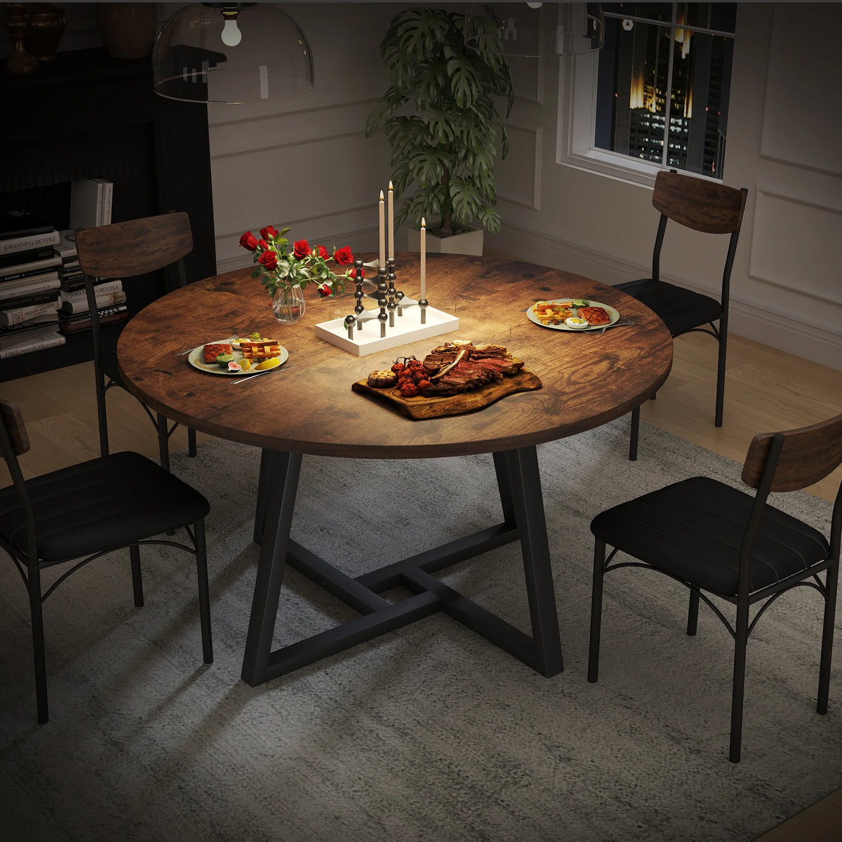 Anyact 42 Inch Rustic Round Dining Table, Circle Dining Table for Dining Room, Home(Only Table)