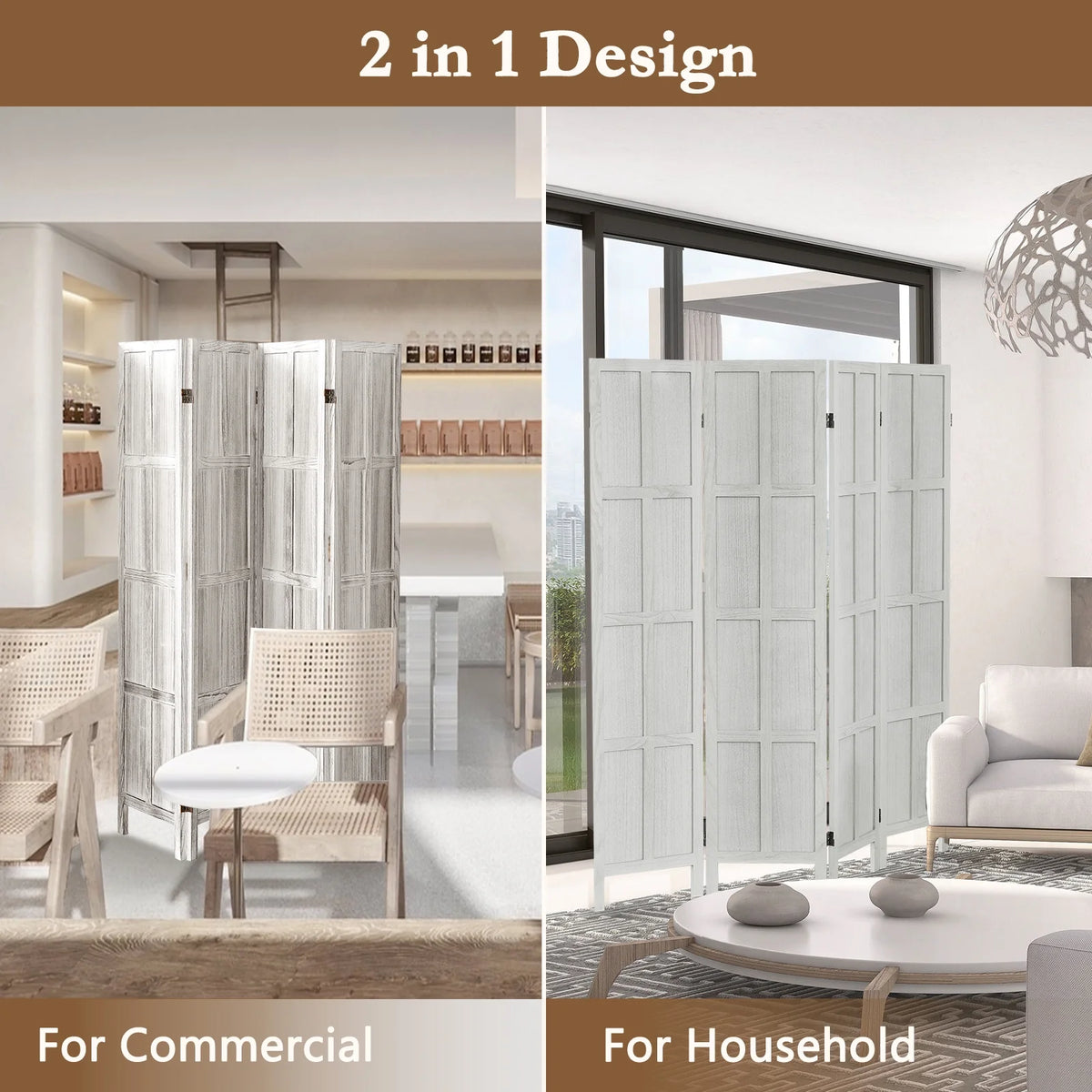 Aletheiawu 4 Panel Room Divider Wall and Folding Privacy Screens��No Installation Required��White