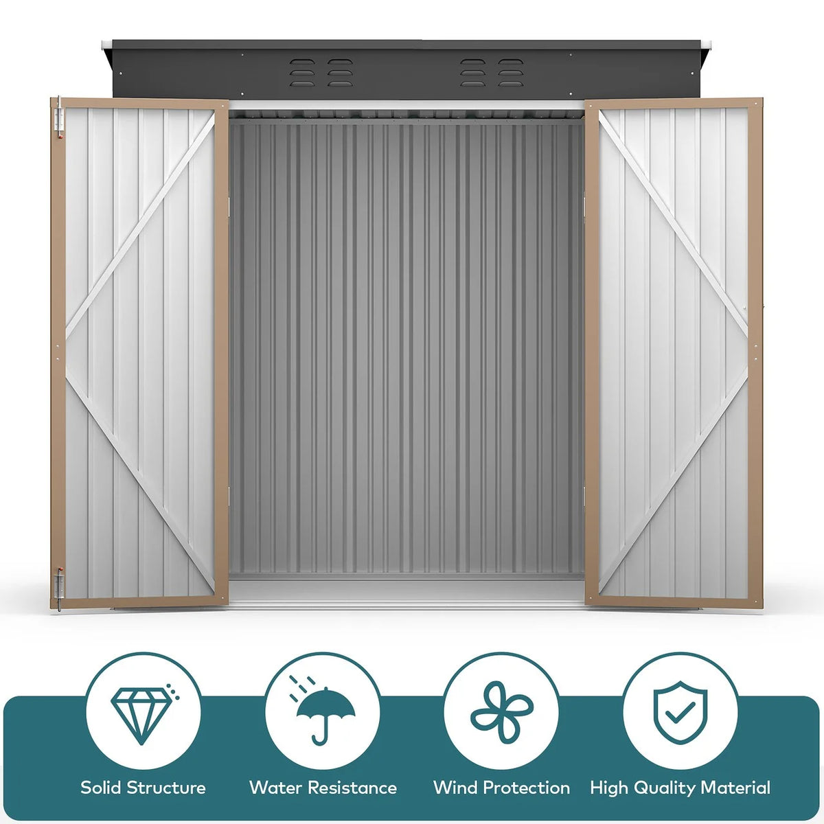 Lofka 6ft x 4ft Outdoor Storage Shed, Metal Garden Shed,Brown